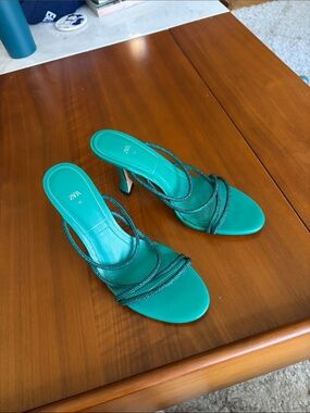 Zara Green Strappy Heel Sandals
